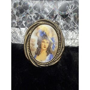 Vintage Lady Eleanor Oval Brooch Gold Tone Frame Fine Bone China Germany Rare